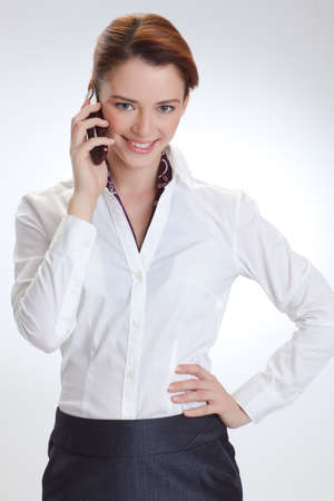 Business woman in the white blouse  isolated white backgroundの写真素材