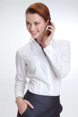Business woman in the white blouse  isolated white backgroundの写真素材