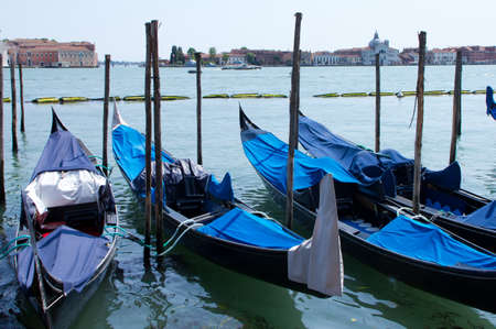 Gondolas on Grand Canal and San Giorgio Maggiore church in Veniceの写真素材