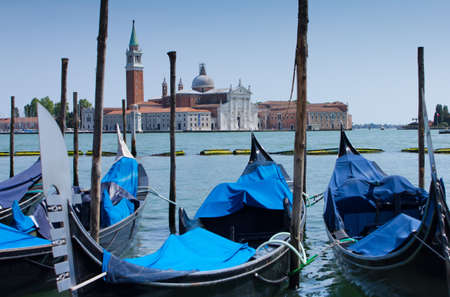 Gondolas on Grand Canal and San Giorgio Maggiore church in Veniceの写真素材