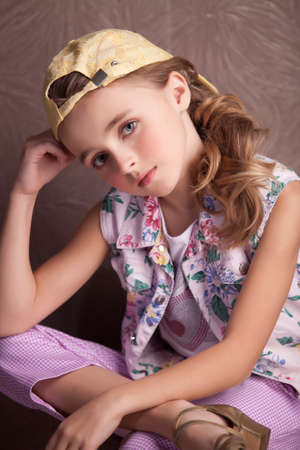 Pretty cheerful model in leather high bootsの写真素材