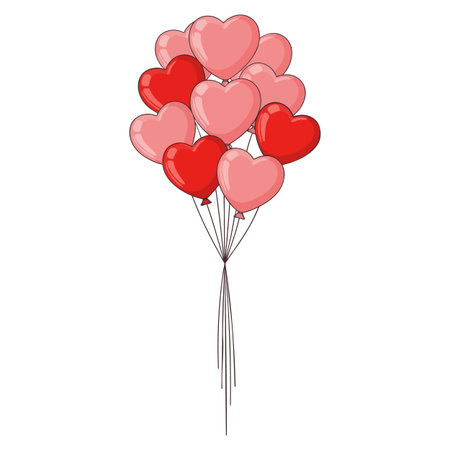 Heart shaped balloons in pink and red tied togetherのイラスト素材