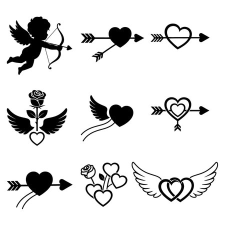 Collection of heart and winged love icons and symbolsのイラスト素材