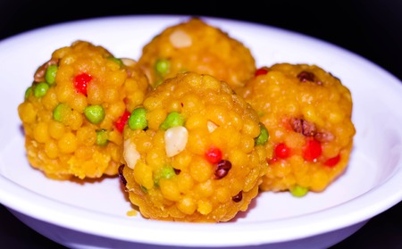 tempting sweet colorful balls also called laddos is an indian cusine specialy made during festivals in indiaの写真素材