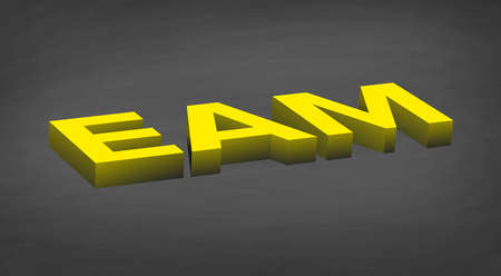 EAM - Enterprise Asset management words in yellow 3D concept on black background. FInancial and...