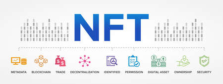 NFT - Non-Fungible Token concept vector icons set infographics background.のイラスト素材