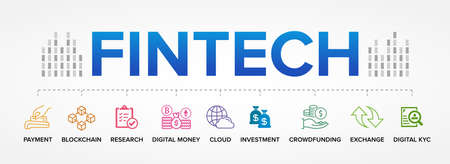 Fintech - Financial Technology process vector icons set infographics background.のイラスト素材