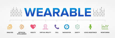 Wearable Technology Concept vector icons set infographics background.のイラスト素材