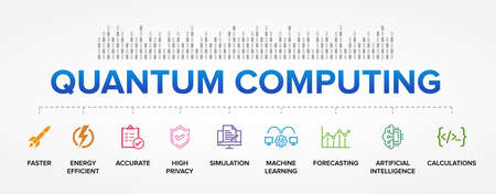 Quantum Computing Features vector icons set infographics background.のイラスト素材