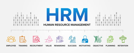 HRM - Human Resource Management concept vector icons set infographic background.のイラスト素材
