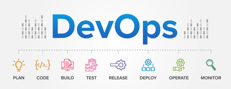 DevOps technology concept modules vector icons set infographic background.のイラスト素材