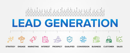 Lead Generation concept process vector icons set infographic background.のイラスト素材