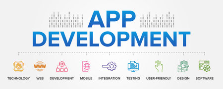 App Development concept vector icons set infographic background illustration. Application Development.のイラスト素材