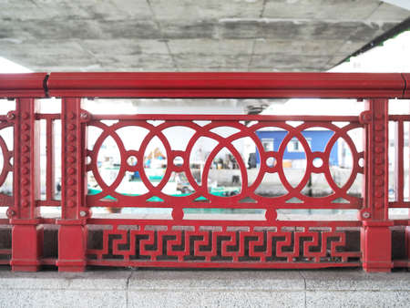 Red fence of the bridgeの写真素材