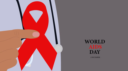 World AIDS Day Poster Background vector illustration. A doctor holding a ribbon.のイラスト素材