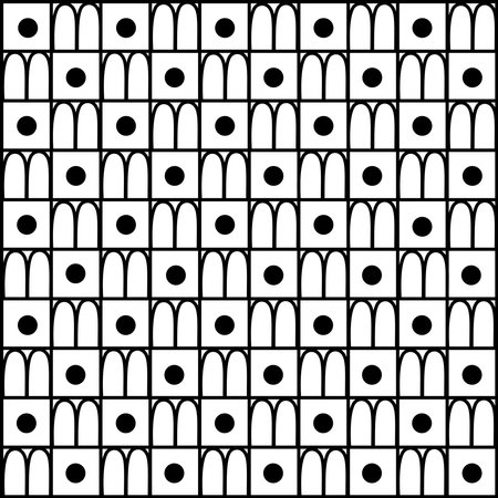 Seamless pattern with abstract shapes. Background with ink and marker style. Vector illustration with dots, lines, stripes, and strokes in the Scandinavian style.のイラスト素材