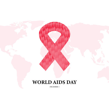 World AIDS Day, December 1. Flat vector illustration. Red ribbon to support people living with HIV and HIV awareness.のイラスト素材