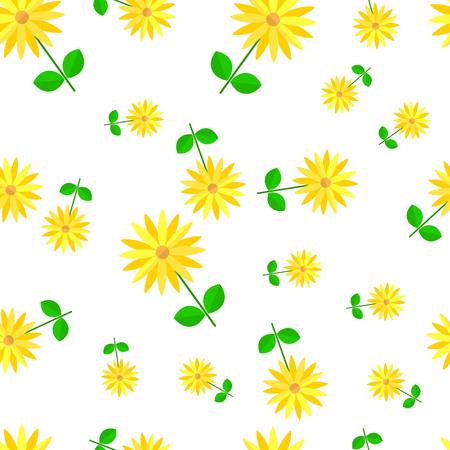 Yellow flower seamless pattern. Abstract flowers on a white background. Vector illustration.Seamless color vector illustration with decorative flowers.のイラスト素材