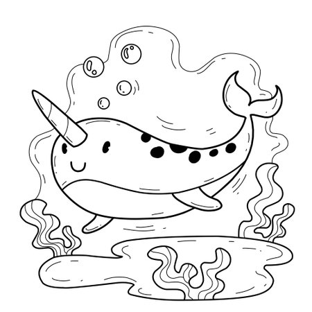 animals coloring book alphabet. Isolated on white background. Vector cartoon narwhal.のイラスト素材