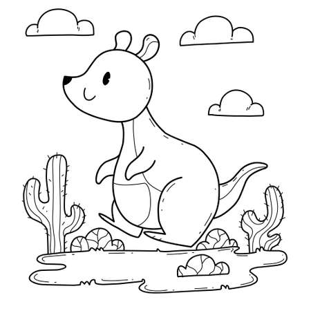 animals coloring book alphabet. Isolated on white background. Vector cartoon kangaroo.のイラスト素材