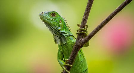 Green iguana on a branch. Green iguana on a branchの素材