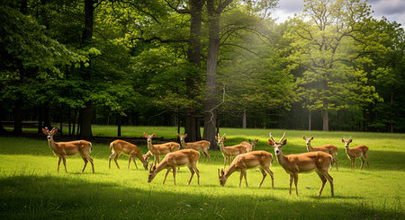 Group of deers in the forest at summer time. nature backgroundの素材