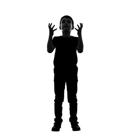 Female teenager with hands in the air on a white background isolated illustrationの素材