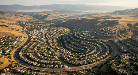 Aerial view of small town in California, United States of Americaの素材