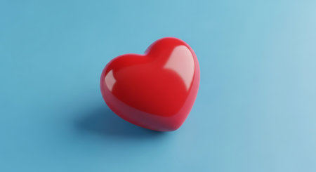 Red heart on a blue background. 3d rendering, 3d illustration.の素材