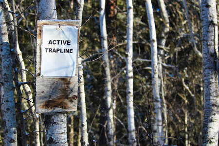 Sign on an Active Trapline in the Woodsの写真素材