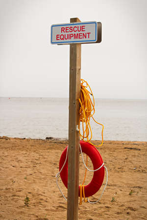 A rescue equipment station at a public beach.の写真素材