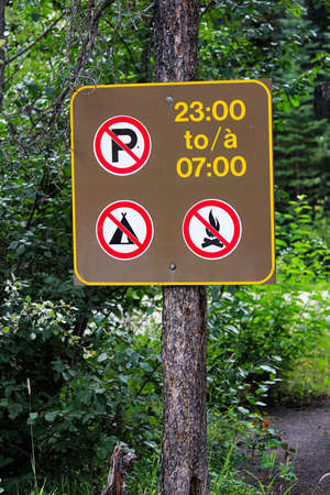 No parking, camping or fires during the night time sign.の写真素材