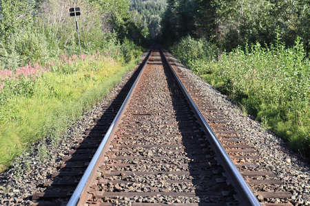 Perspective view of a train track diminishing into the distanceの写真素材
