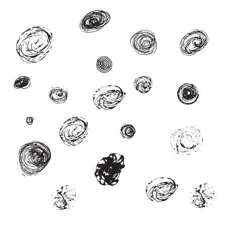 Set of various hand drawn ellipses. Hand drawn dots. Charcoal and ink dots. Pen brush dots.の写真素材