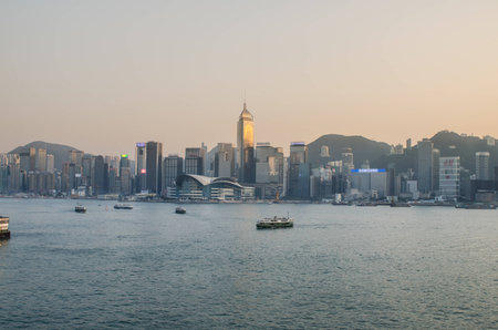 Hong Kong city skyline at night over Victoria Harborのeditorial素材