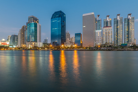 Commercial building in Bangkok twilightの写真素材