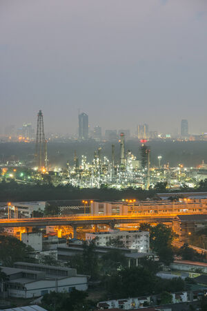 Petrochemical plant   oil refinery   industry at twilight timeの写真素材