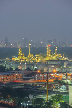 Petrochemical plant   oil refinery   industry at twilight timeの写真素材