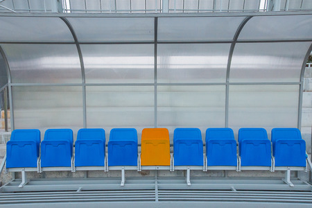 Reserve and staff coach bench in sport stadiumの写真素材
