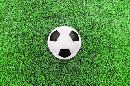 soccer ball on green grassの写真素材
