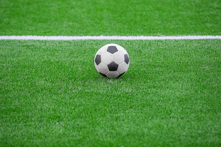 soccer ball on green grassの写真素材