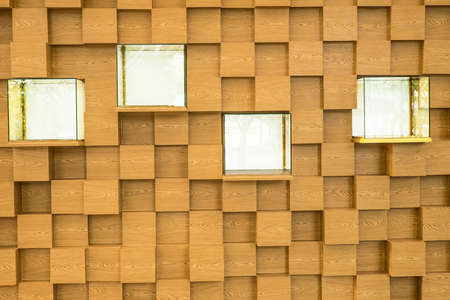 wooden wall and shell showing exhibition, advertising, interior, modern ideaの写真素材