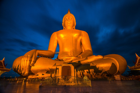 Big Golden Buddha at Wat Muang in Ang Thong, Thailandの写真素材