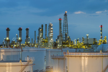 Oil refinery at dramatic twilight in Thailand