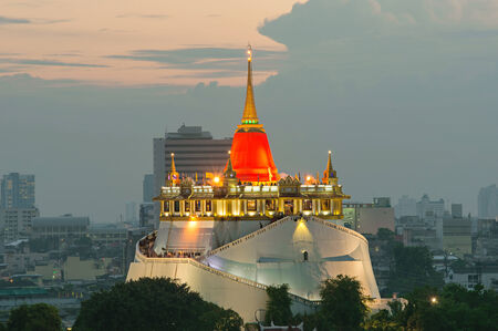 Bangkok Cityscape at Twilight, The Golden Mountain of Thailandの写真素材
