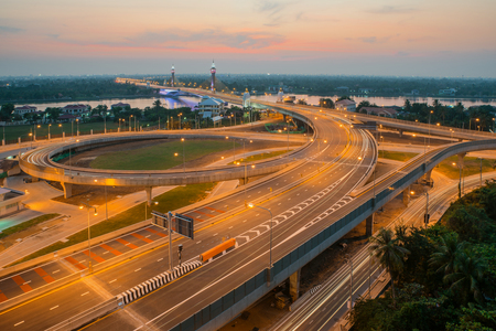 Highway and Suspension bridge in Thailandの写真素材