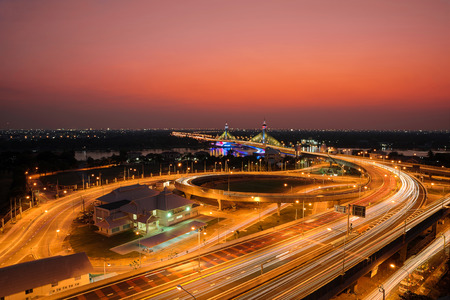 Highway and Suspension bridge in Bangkok ,Thailandの写真素材