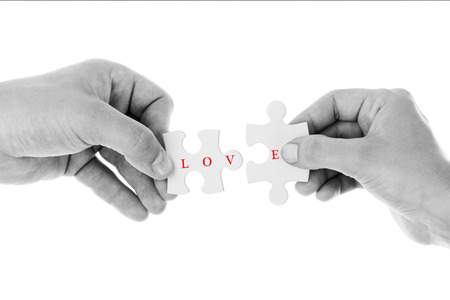 Love concept - Jigsaw of love in Black & White colorの写真素材