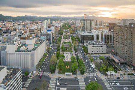 Cityscape of Sapporo at odori Park Hokkaido Japanの写真素材