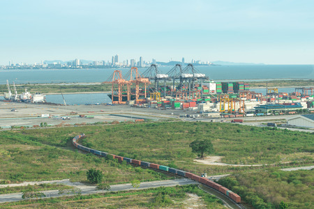 Freight train carrier container into port, Singapore